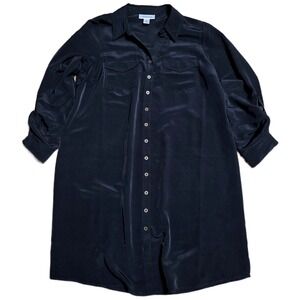 Motherhood Maternity Button Shirt Dress Women's Size M Black Roll Tab Sleeve